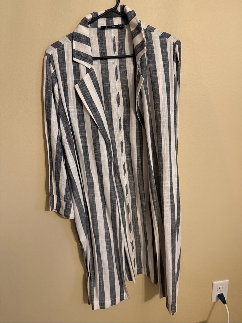 Doe & Rae Black and White Striped Open Cardigan